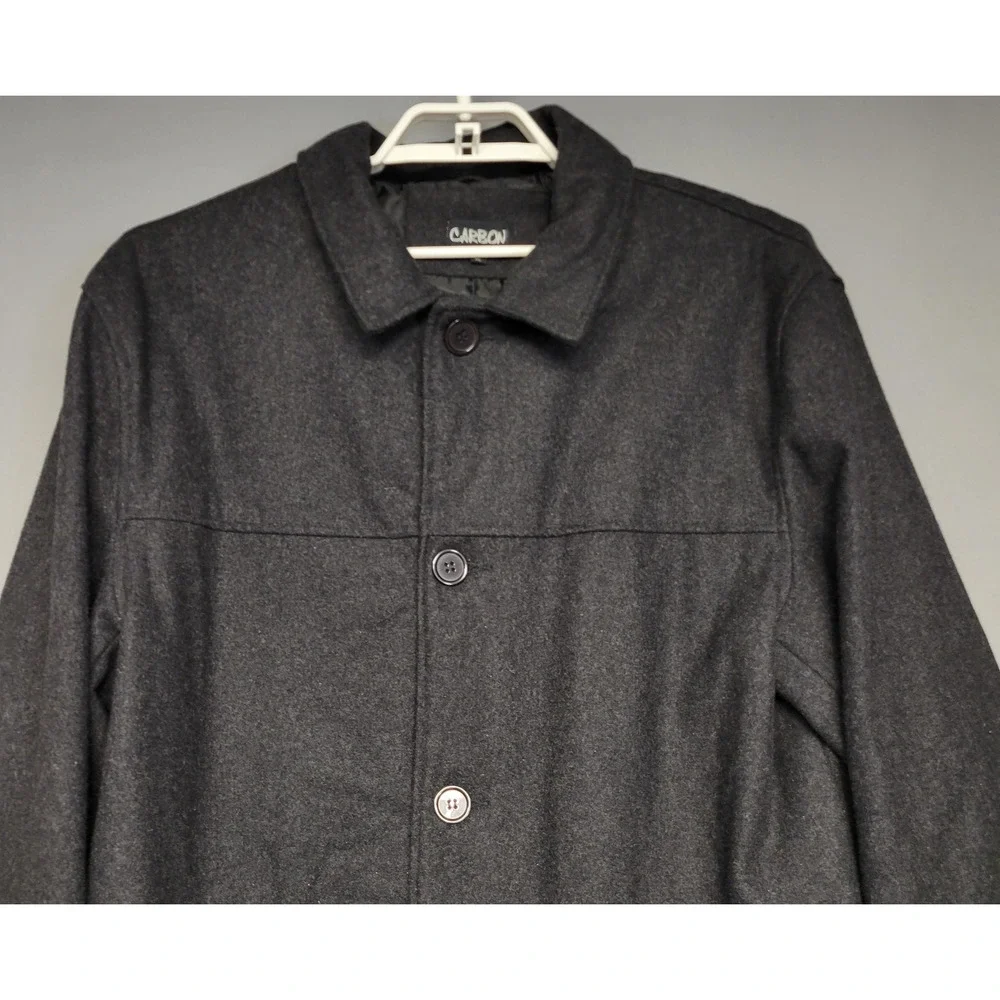 Carbon Coat Mens XL Charcoal Gray Wool Blend Car Coat Button Front Lined Pockets